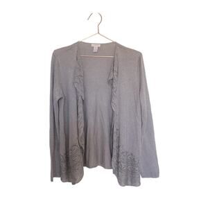 Chico’s gray silver shimmer open front waterfall lightweight cardigan 1 small